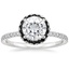 18K White Gold Waverly Halo Diamond Ring with Black Diamond Accents, smalltop view