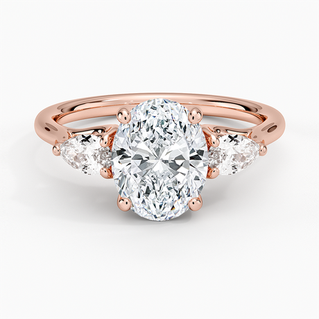 14K Rose Gold Trellis Three Stone Pear Diamond Ring