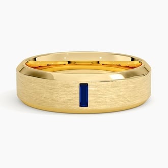 Apollo Beveled Edge Sapphire 6.5mm Wedding Ring in 18K Yellow Gold