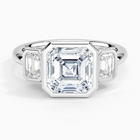 18K White Gold Rhiannon Bezel Three Stone Diamond Ring