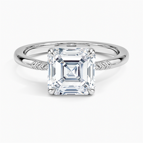 18K White Gold Laurel Engraved Ring