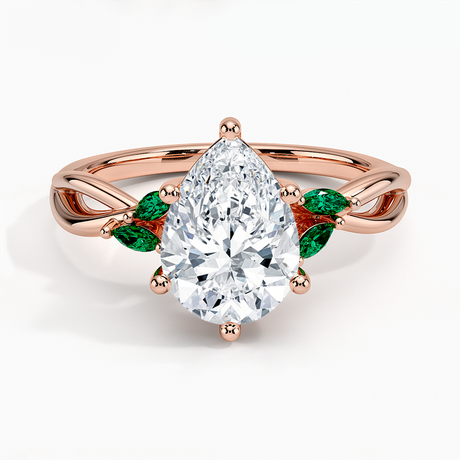 14K Rose Gold Willow Ring With Lab Emerald Accents