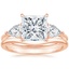 14K Rose Gold Luxe Opera Three Stone Diamond Ring with Petite Curved Wedding Ring