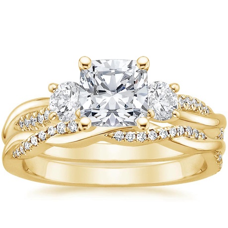 18K Yellow Gold Three Stone Petite Twisted Vine Diamond Bridal Set (1/2 ct. tw.)