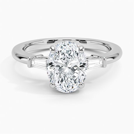 18K White Gold Tapered Baguette Three Stone Diamond Ring