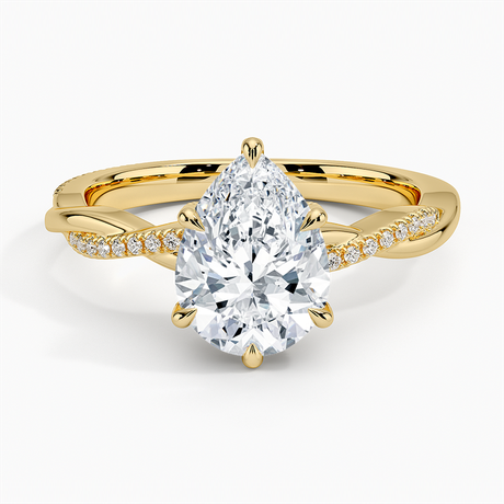 18K Yellow Gold Petite Twisted Vine Hidden Halo Pavé Diamond Ring