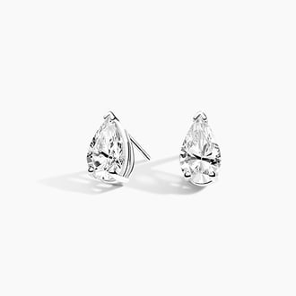 Three-Prong Pear Diamond Stud Earrings in 18K White Gold