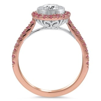 Custom Bezel Diamond and Pink Sapphire Halo Ring