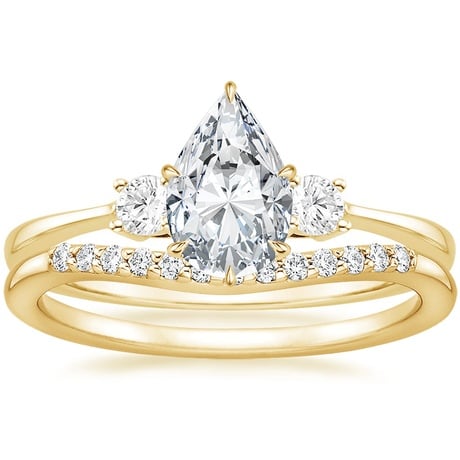 18K Yellow Gold Selene Diamond Ring with Petite Curved Diamond Ring