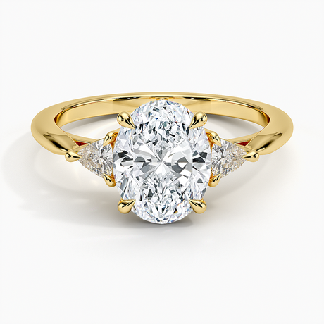 18K Yellow Gold Trillion Cut Three Stone Diamond Ring