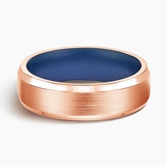 Beveled Edge Matte Blue Cerakote 6.5mm Wedding Ring in 14K Rose Gold