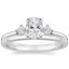18K White Gold Three Stone Floating Diamond Ring with Petite Comfort Fit Wedding Ring