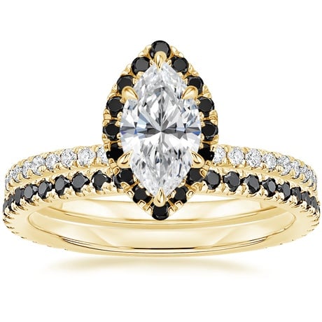 18K Yellow Gold Waverly Diamond Ring with Black Diamond Accents with Luxe Ballad Black Diamond Ring