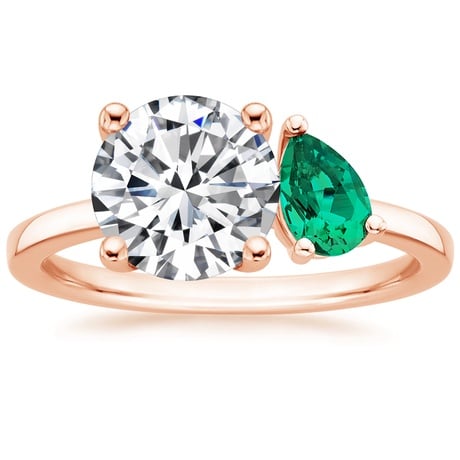 14K Rose Gold Viridian Toi et Moi Diamond Ring