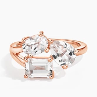 Three Stone Toi et Moi White Topaz Ring