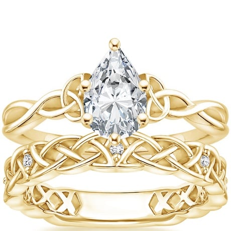 18K Yellow Gold Entwined Celtic Love Knot Ring with Celtic Knot Diamond Ring