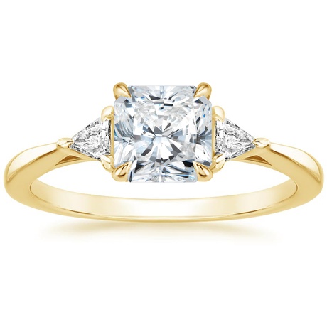 18K Yellow Gold Trillion Three Stone Diamond Engagement Ring with Hadley Contoured Diamond Ring