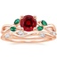14K Rose Gold Willow Ring With Lab Emerald Accents with Winding Willow Diamond Ring (1/8 ct. tw.)
