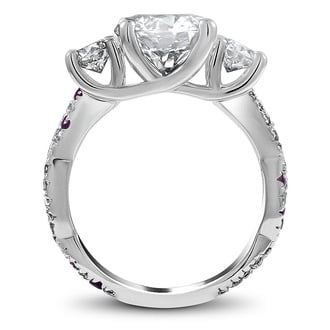 Custom Three Stone Trellis Twist Diamond and Amethyst Ring