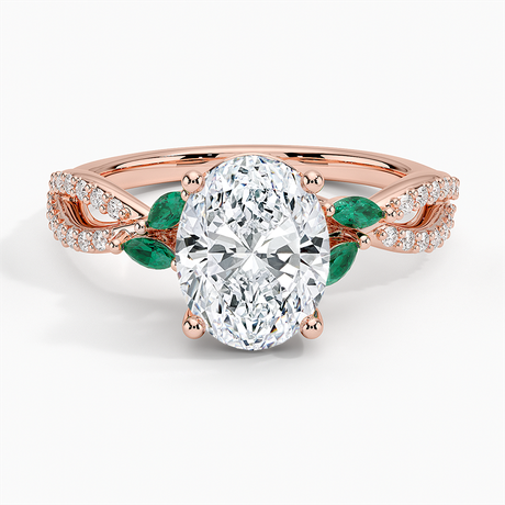 14K Rose Gold Luxe Willow Lab Emerald and Diamond Ring (1/8 ct. tw.)
