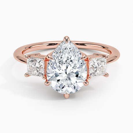 14K Rose Gold Princess Cut Three Stone Diamond Ring