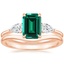 14K Rose Gold Opera Diamond Ring with Petite Curved Wedding Ring