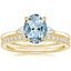 18KY Aquamarine Perfect Fit Three Stone Pear Diamond Ring with Luxe Ballad Diamond Ring, smalltop view
