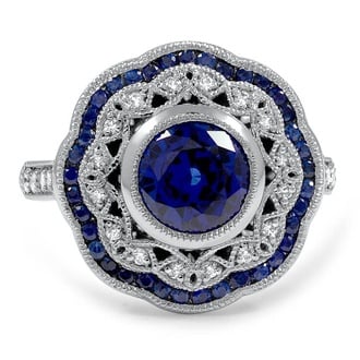 Custom Vintage-Inspired Diamond and Sapphire Halo Ring