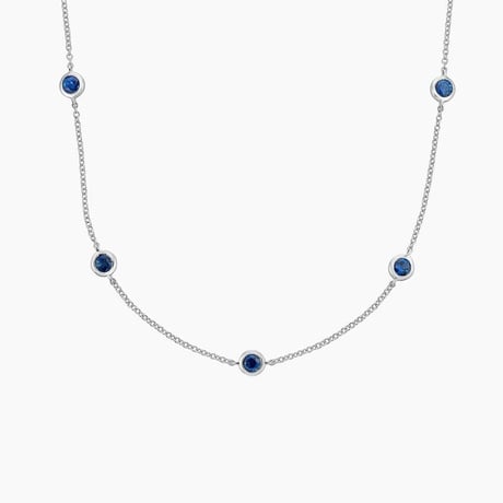 Sapphire September Birthstone Bezel Station Necklace
