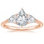 14K Rose Gold Luxe Opera Three Stone Diamond Ring, smalltop view