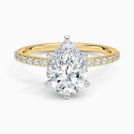 18K Yellow Gold Petite Shared Prong Half Coverage Diamond Ring
