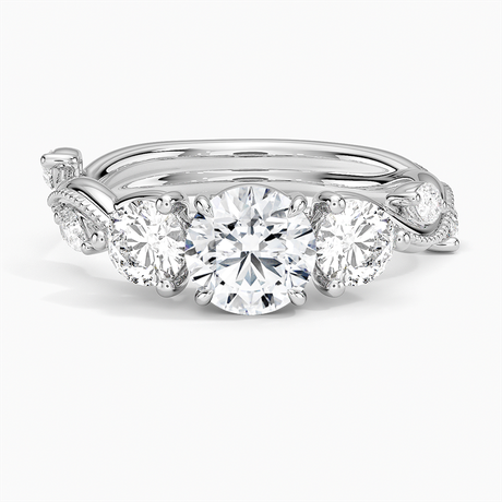 18K White Gold Vintage Secret Garden Three Stone Diamond Ring