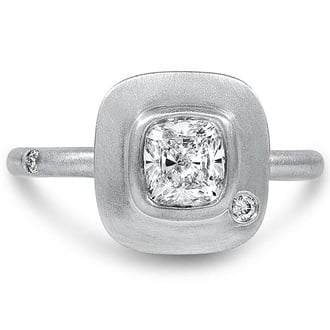 Custom Contemporary Matte Finish Bezel Diamond Ring with Accent Diamonds