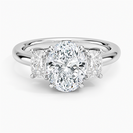 18K White Gold Faye Elongated Cushion Three Stone Diamond Ring