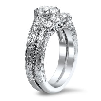 Custom Hand Engraved Five Stone Diamond Matched Set