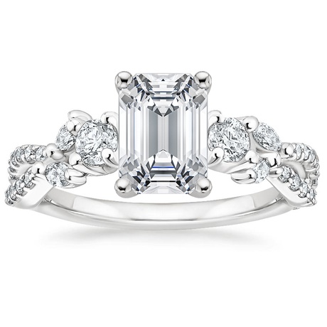 18K White Gold Three Stone Luxe Willow Diamond Ring with Luxe Winding Willow Diamond Ring