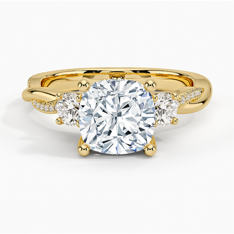 18K Yellow Gold Adorned Petite Twisted Vine Three Stone Diamond Ring