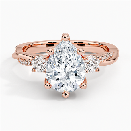 14K Rose Gold Adorned Petite Twisted Vine Three Stone Diamond Ring