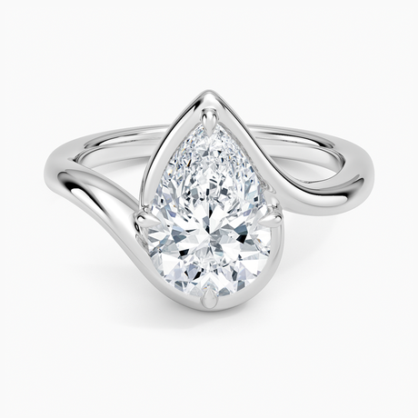 14K White Gold Bezel Bypass Solitaire Diamond Ring