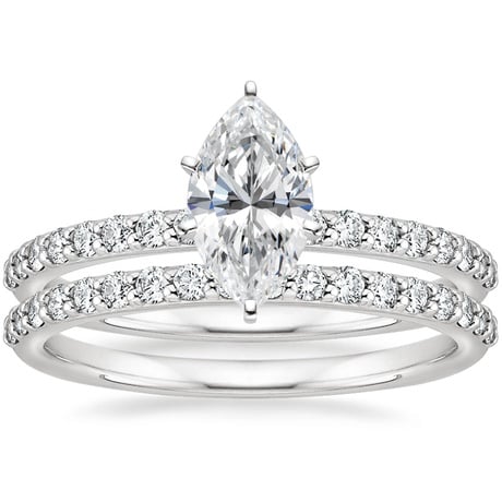 18K White Gold Six Prong Petite Shared Prong Diamond Bridal Set