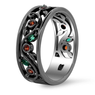 Custom Black Rhodium Leaves and Buds Diamond Ring