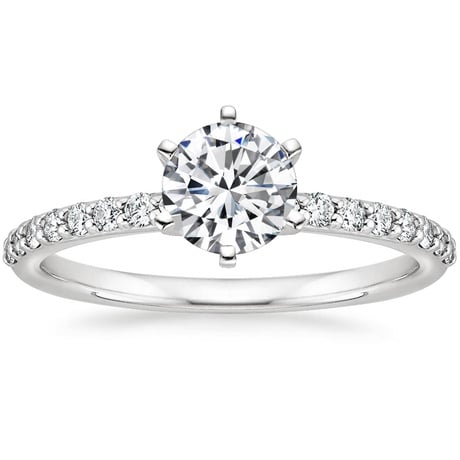 18K White Gold Six Prong Petite Shared Prong Diamond Bridal Set