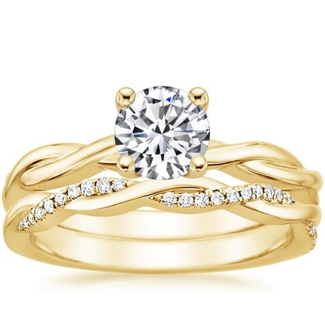 18K Yellow Gold Twisted Vine Ring with Petite Twisted Vine Diamond Ring (1/8 ct. tw.)