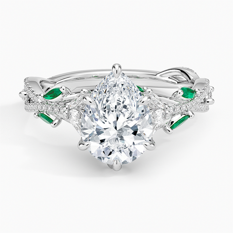 18K White Gold Luxe Secret Garden Lab Emerald and Diamond Ring