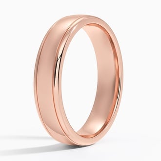 Beveled Edge High Polish with Grooves 5mm Wedding Ring in 14K Rose Gold