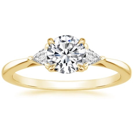 18K Yellow Gold Trillion Three Stone Diamond Engagement Ring with Hadley Contoured Diamond Ring