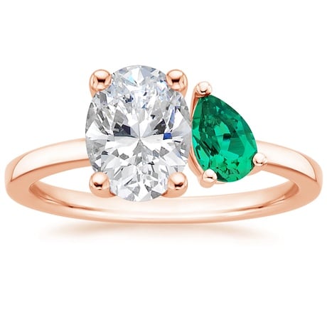14K Rose Gold Viridian Toi et Moi Diamond Ring