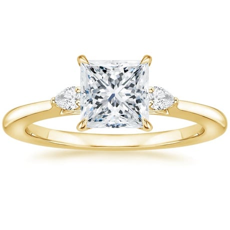 18K Yellow Gold Perfect Fit Three Stone Pear Diamond Ring with Luxe Ballad Diamond Ring
