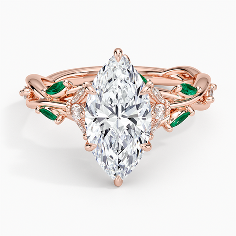 14K Rose Gold Secret Garden Lab Emerald and Diamond Ring (1/4 ct. tw.)