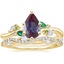 18K Yellow Gold Arden Diamond Ring with Lab Emerald Accents with Luxe Winding Willow Diamond Ring (1/4 ct. tw.)